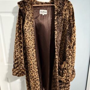 John Weitz Fur Leopard Hooded Coat